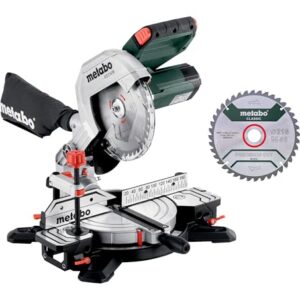 metabo Kappsäge KS 216 M Set - 1100 W, 216 mm Sägeblatt - Präzisionsschnitt, LED-Schattenlinie, integrierte Tischverbreiterung, leicht und mobil - Inkl. 2 Hartmetall-Sägeblätter und Zubehör
