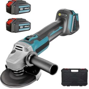 JunmuDSG Bürstenloser Akku Winkelschleifer Ø125mm 10000 U/min für 18V Makita Akkus - Akku Flex Trennschleifer Komplett-Set mit 2x 5500mAh Akkus & Ladegerät - Zum Schneiden, Schleifen, Polieren