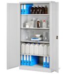 Jan Nowak Aktenschrank C001H Büroschrank Metallschrank Stahlschrank Werkzeugschrank Stahlblech Pulverbeschichtet Flügeltürschrank Abschließbar 195 cm x 90 cm x 40 cm (grau/grau)