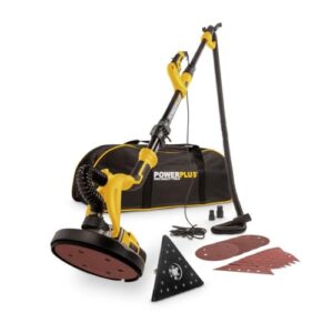 Powerplus Elektro-Trockenbauschleifer POWX0477-710W Elektrowerkzeug Schleifmaschine für Trockenbau - Wand und Deckenschleifer Schleifpapier Ø225mm - 1500min-1 - Teleskop - mit 12 Acc.