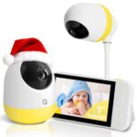 Ellie Babyphone mit Kamera ohne WLAN,2K UHD 5-Zoll-IPS-Display, 6000mAh-Akku,Baby Monitor mit Ferngesteuerter Pan-Tilt 5X Zoom,2-Wege-Audio,Nachtsicht,virtueller Zaun hellgelb