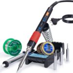 YIHUA 928D-III Lötkolben Set 110W digitales Lötset Temperaturstabilisierungsfunktion mit 3 Lötspitzen, 35g bleifreier Lötdraht, Entlötpumpe, Lötspitzenreiniger 230V mit Schukostecker (EU PLUG)