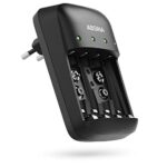 ABSINA Akku Ladegerät AA AAA & 9V - NiMH Batterieladegerät AAA AA & 9V Block 4-Fach für wiederaufladbare Batterien - Akkuladegerät - Battery Charger - Batterie Aufladegerät