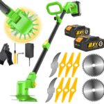 WeeLun Rasentrimmer Mit Akku Motorsense Mit 2 x 2500mAh Batterie,4 x Metallklinge & 6 x Kunststoffklingen kantenschneider und freischneider ​akku für effiziente Rasenpflege und Unkrautbeseitigung