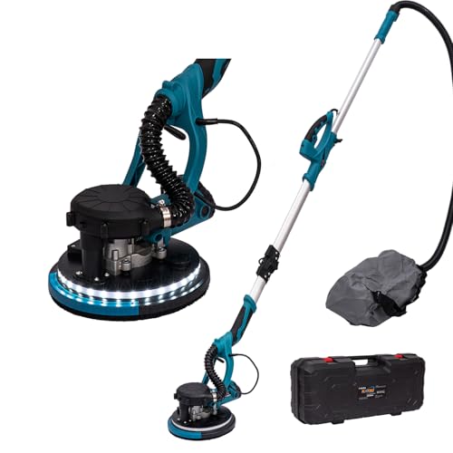 KATSU Tools Elektrischer Trockenbauschleifer 800W mit klappbarem Teleskopgriff, automatischer Staubabsaugung, LED-Licht, variabler Geschwindigkeit, 225 mm Schleifscheiben, im Koffer