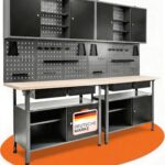 Ondis24 Werkstatteinrichtung Werkstatt Set Werkbank Fritz Hängeschrank Werkzeugwand Metall Schwarz Grau (Hängeschrank Kurt, 240 cm)
