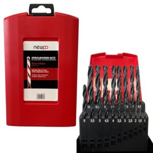 Bohrerset Spiralbohrer Satz 1 bis 10mm in 0,5 mm-Schritten für präzises Bohren in Metall, Holz & Stahl, hohe Verschleißfestigkeit, kompatibel für alle Bohrfutter, rollgewalzt, schwarz, 19-teilig