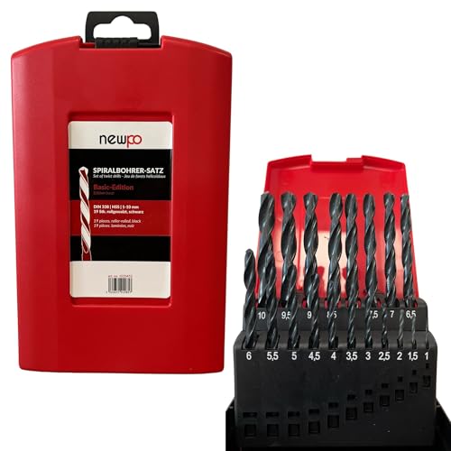 Bohrerset Spiralbohrer Satz 1 bis 10mm in 0,5 mm-Schritten für präzises Bohren in Metall, Holz & Stahl, hohe Verschleißfestigkeit, kompatibel für alle Bohrfutter, rollgewalzt, schwarz, 19-teilig
