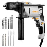 DEKOPRO 710W Schlagbohrmaschine – Bohrhammer mit 0-3000 U/min, 13mm schlüsselloses Bohrfutter, 360° verstellbarer Griff für Beton, Mauerwerk, Holz & Weichmetalle – inkl. 12 Bohrern und Zubehör
