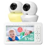 Babysense Babyphone HD 5 Zoll mit 2 Kameras, Video Babyphone ohne WLAN, Nachtlicht, Wiegenlieder, 300m Reichweite, Zwei-Wege-Audio, 4-facher Zoom, 4000mAh Akku