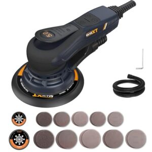 Bürstenloser MAXXT Elektroschleifer 350 W – Exzenterschleifer 5.0 mit 150 & 125 mm Scheiben, Dreikernanschluss, 4000-10000 U/min (6-stufig). 20 Schleifpapieren.