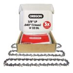 Oregon 3-er Pack Sägekette 3/8 LP Teilung, 0,43 Zoll (1,1 mm) Stärke, für 14 Zoll (35 cm) Führungsschiene, 52 Treibglieder - Geringer Rückschlag Ersatzsägekette für Bosch, Karcher, Husqvarna und mehr