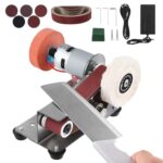 QWORK® Elektrischer Bandschleifer, bandschleifmaschine, 15 Grad Tischschleifmaschine,7-Stufig Verstellbar,304 Edelstahl