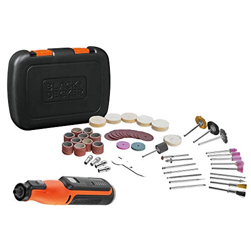 Black+Decker Akku-Multifunktionswerkzeug mit 52-tlg. Zubehör BCRT8IK (7.2V, 1.5Ah, Universal-Feinbohrschleifer mit Licht, zum Schneiden, Schleifen, Polieren und Schmirgeln, inkl. USB-Ladekabel + Box)