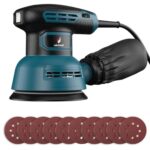 Exzenterschleifer 300W, 6 Geschwindigkeiten 12.000 U/min, Staubsammeldesign, 125mm Eccentric Sander mit 10pcs Schleifpapier (P80), für DIY Holzbearbeitung, Polier und Schleifmaschine