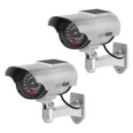 ERWEY 2 Stück Solar Dummy Kamera Fake Überwachung Kamera CCTV mit Blinkendem LED Licht Sicherheitskamera,Silber
