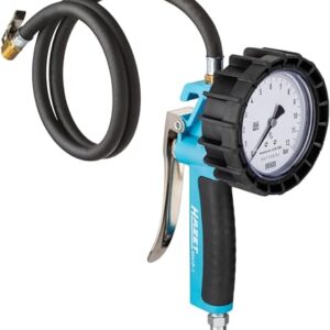 Hazet Reifenfüll-Messgerät 9041G-1 I Geeicht, ablesbar, Manometer-Messbereich: 0-10 bar, Schlauchlänge: 1000 mm, Manometer-Durchmesser: 80 mm I Reifendruck-Prüfer für Auto, Motorrad, LKW