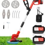 OUTIGO Akku-Rasentrimmer mit 21-V-Akku (4,0 Ah)/2 Akku 21V 4.0Ah, Verstellbarer Teleskopstiel, Freischneider mit 3 Arten von Klingen, kabelloser Rasenschneider für Gartenarbeiten