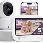 Comfyer 4 Split-Screen Smart Babyphone mit 2K Kamera, 5" HD Display WLAN Kamera Video Babyphone, IR-Nachtsicht, Automatische Verfolgung, Temp Anzeige, Bewegungs/Geräuscherkennung, App Steuern 5050mAh