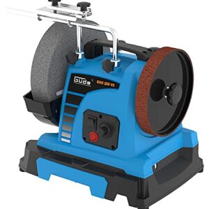 Güde Nassschleifer GNS 250 VS Set (150 W, Induktionsmotor, Edelkorund-Schleifstein Ø 250 mm/220 K, Lederabziehscheibe, geeignet für Werkzeugstahl über 60 HRC, inkl. verschiedene Haltevorrichtungen)