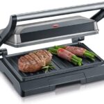 SEVERIN Kontaktgrill für Sandwiches, Steak und als Panini Grill, antihaftbeschichteter Sandwich Maker für fettfreies Grillen, 800 W, metallic grau/schwarz, KG 2394