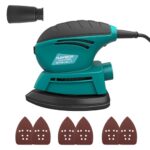 220W Deltaschleifer, Multischleifer mit 6 Klettfix-System Schleifblätter (Körnung 80/120/240), Schleifmaschine für Ecke & Kante, Metal & Holz