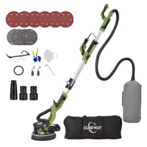 Trockenbauschleifer, 750W Wandschleifer mit Automatischem Vakuumsystem und Ø 214mm Schleifgiraffe inkl Absaugbeutel LED-Licht, 7-Gang Getriebe, 900-1800RPM Deckenschleifer, Faltbarem Griff (GRÜN)