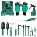Coolty Gartenwerkzeug, 13-Teiliges Gartengeräte Set mit Aufbewahrungsbox, Garden Tools für Gartenliebhaber (Grün)