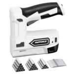 AMPFORCE Akku Tacker, 2-in-1 Lithium-Ionen-Heftgerät, 4V Nagelgerät Set Mit Ladekabel, 1200 Heftklammern &400 Nägel, Power-Tacker für Bastelarbeiten, DIY und Polsterarbeiten