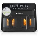 Juskys® Airfryer 9 L Doppelkammer - Heißluftfritteuse 2 Kammern, 9 Programme, beschichtet, XXL Fritteuse