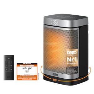 Dreo Heizlüfter Energiesparend Klein, 1500W Heizung Elektrisch mit Thermostat, 70° Oszillierend Elektroheizung, PTC Keramik Heizlüfter Leise, ECO-Modus, 12-Std-Timer, Überhitzungs- & Kippschutz