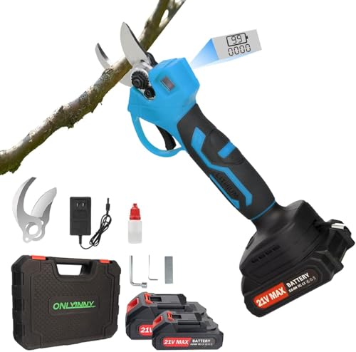 21-V-Elektrische Astschere, verbesserte 600-W-bürstenlose elektrische Astschere mit 2×2,0-Ah-Akkus, 2 Klingen, Schnellladegerät, 1,2-Zoll-Schnittdurchmesser für Gärten/Außenbereiche/Bauernhöfe/Gärten