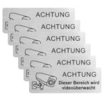 6 StkSchild Videoüberwachung Privatgrundstück, Warnschild Videoüberwachung Schilder, Aluminium Achtung Kamera Überwachung Schild, Dieser Bereich Wird Videoüberwacht Schild für Innen Außen(85x30mm)