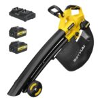 Laubsauger akku,40V Laubbläser Akku 2×4.0Ah mit Ladegerät,3-in-1-Laubbläser, Sauger und mulcher,6-Gang Kabellos Laubgebläse,Blasgeschwindigkeit 190km/h,Fangsack 45L für Garten
