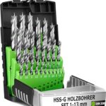 Pinava® Holzbohrer Set 1-13mm [anhaltend Scharf & Präzise] 25tlg. HSS-G Bohrerset - Bohrer Set Holz - Bohrersatz für saubere Bohrlöcher 0,5mm Schritte