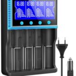 Universal Akku Ladegerät, 18650 Akku Ladegerätmit 4 Schacht, LCD Smart Schnell Aufladen Batterieladegerät für NI-MH NI-CD AA AAA Li-Ion LiFePO4 IMR 10440 14500 16340 18650 RCR123 26650