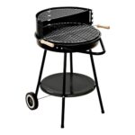 GRILLCHEF Holzkohlegrillwagen Corso | Emaillierte Feuerschale & höhenverstellbarer verchromter Grillrost (ø 48,5 cm) | Mit Rollen für einfachen Transport | inkl. Ablagetisch & Windschutz [Grau]