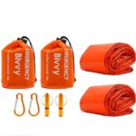 2 Stück Notfall Schlafsack, leichte, wasserdichte Überlebensschlafsäcke, Notfalldecken, mit Karabinern und Pfeifen, geeignet für Camping, Wandern und Outdoor-Überlebensausrüstung
