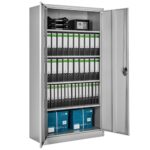 tectake® Aktenschrank, Büroschrank abschließbar, Mehrzweckschrank aus Stahl, Allzweckschrank mit 2 Türen, inkl. 3 höhenverstellbare Einlegeböden, Aktenschrank abschließbar 180x80x40 cm - grau