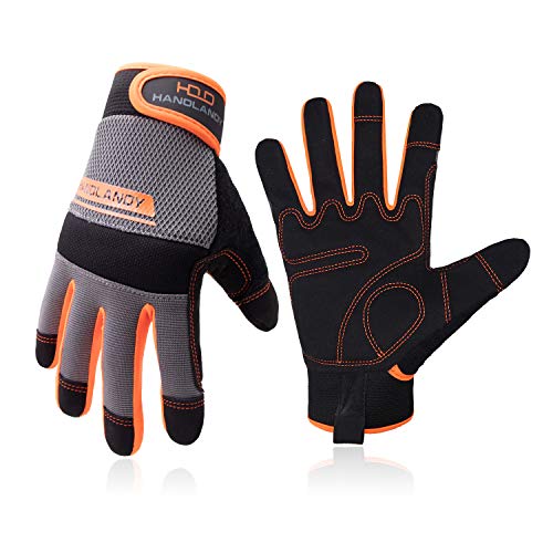 HANDLANDY HLDD Leichte Arbeitshandschuhe, Herren & Damen Multifunktionale Arbeitshandschuhe mit umfangreichem Handflächenschutz Gartenarbeit Bauarbeitshandschuhe Touchscreen (orange/grau, M)