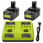 2 Stück 5,5Ah Akku für Ryobi mit 6A Dual-Port Ladegerät, P108 Li-Ion Ersatzakku für Ryobi Elektrowerkzeug Kompatibel mit RB18L40 RB18L25 RB18L15 P102 P103 P104 P105 P106 P107