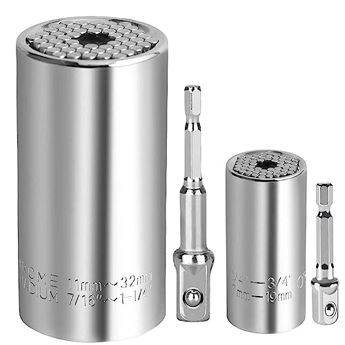Lpluziyyds Universal Socket Set (11–32 mm, 7–19 mm), Multifunktions Universal Socket Tool mit Bohradapter Schrauben Sie alle Bolzen Geschenke für Papa, Ehemann, Freund, Männer, Vatertag Geschenk