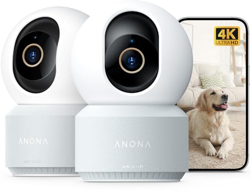 Anona Pano 4K HD Innenüberwachungskamera, 360° Grad Kamera Überwachung Indoor, Wi-Fi 6 | Personen-/Haustier-/Babyweinen-Erkennung, Zweiwege-Audio, Privatsphären-Modus, 2er-Pack