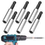 6 Stück Bithalter Magnetisch, Hochwertiger Halterung Magnetisch Stark Bitverlängerungen 60mm Sechskantschaft Bit Verlängerung 1/4" Magnet Bithalter für Schlagschrauber Akkuschrauber