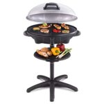 Cloer 6789 Barbecue-Grill, Outdoor Standgrill mit integriertem Thermometer, Antihaftbeschichtung, 2400 Watt, Grillfläche: 38,5 x 52,5 cm, platzsparend verstaubar, Schwarz, Silber