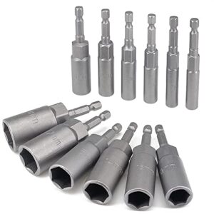 12 Stück Steckschlüssel Langnuss Set, 6-19mm Steckschlüsselsatz für akkuschrauber, 1/4" Sechskant Stecknuss Set - 6er 7er 8er 9er 10er 11er 12er 13er 14er 15er 17er 19er Lang Nuss Bit Set