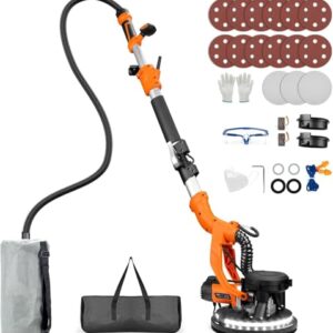 Protmex Trockenbauschleifer -1000W Wandschleifer mit Integriertem Staubsauger LED-Licht 6 Geschwindigkeiten 800-2200RPM Deckenschleifer mit 15 Schleifscheiben Schleifgiraffe