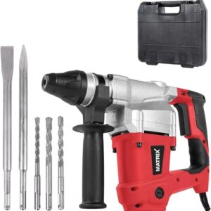 Matrix Bohrmaschine Schlagbohrmaschine Bohrhammer SDS Plus ideal zum Bohren, Meißel von Beton EHD 1000-30 | 1000W | 4Joule | inkl. 2 Meißel 3 Bohrer, Tiefenanschlag, Ersatzkohlen, Zusatzgriff, Koffer