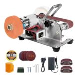 Mini Bandschleifer, Elektrischer Bandschleifer 7 Einstellbare Geschwindigkeits, Schleifer Schärfer Poliermaschine mit 20 Schleifbänder Geliefert für Messermachen Holz Holz Aluminium Polierscheibe (2)