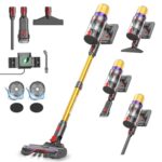 Aodebiao V16 Akku Staubsauger 600W/55Kpa/80Mins, Staubsauger Kabellos mit LED Touchscreen, Automatikmodus, Anti-Tangle Bodenbürste, Akkustaubsauger für Teppich Tierhaare Hartböden